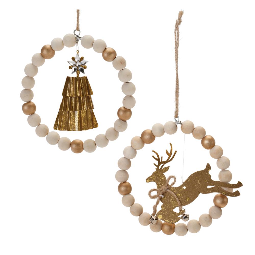 Deer and Tree Ornament (Set of 6) 5.5"H Metal/Wood. Picture 1