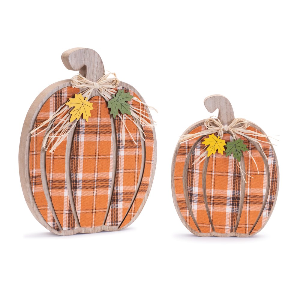 Plaid Pumpkin (Set of 2) 9.5"H, 12"H Wood. Picture 2