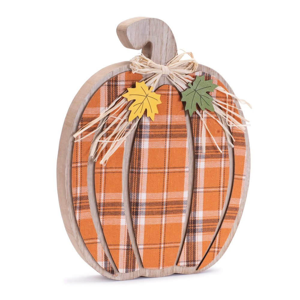 Plaid Pumpkin (Set of 2) 9.5"H, 12"H Wood. Picture 3