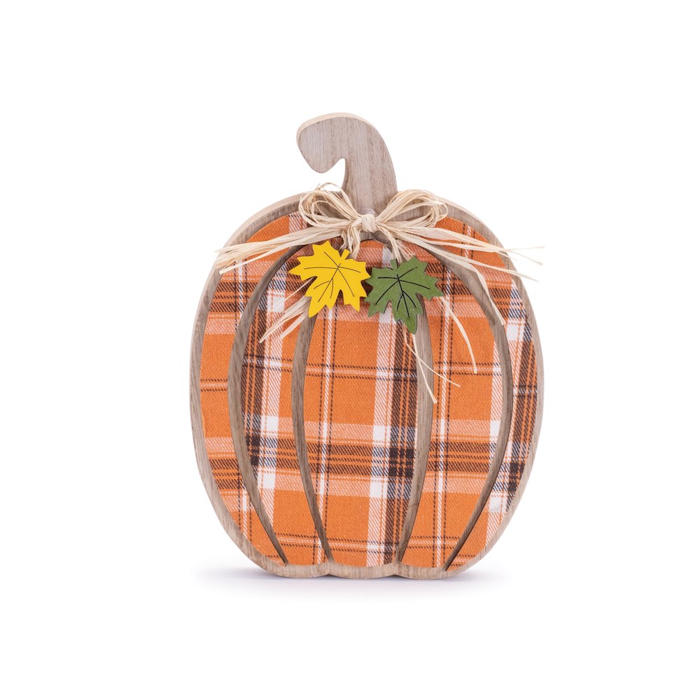 Plaid Pumpkin (Set of 2) 9.5"H, 12"H Wood. Picture 1