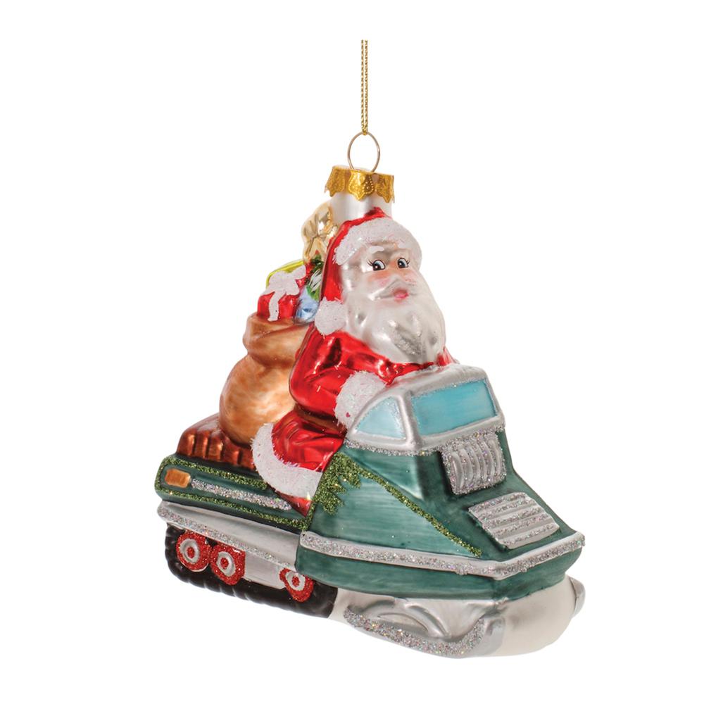 Santa on Snowmobile Ornament (Set of 6) 5"H Glass. Picture 1