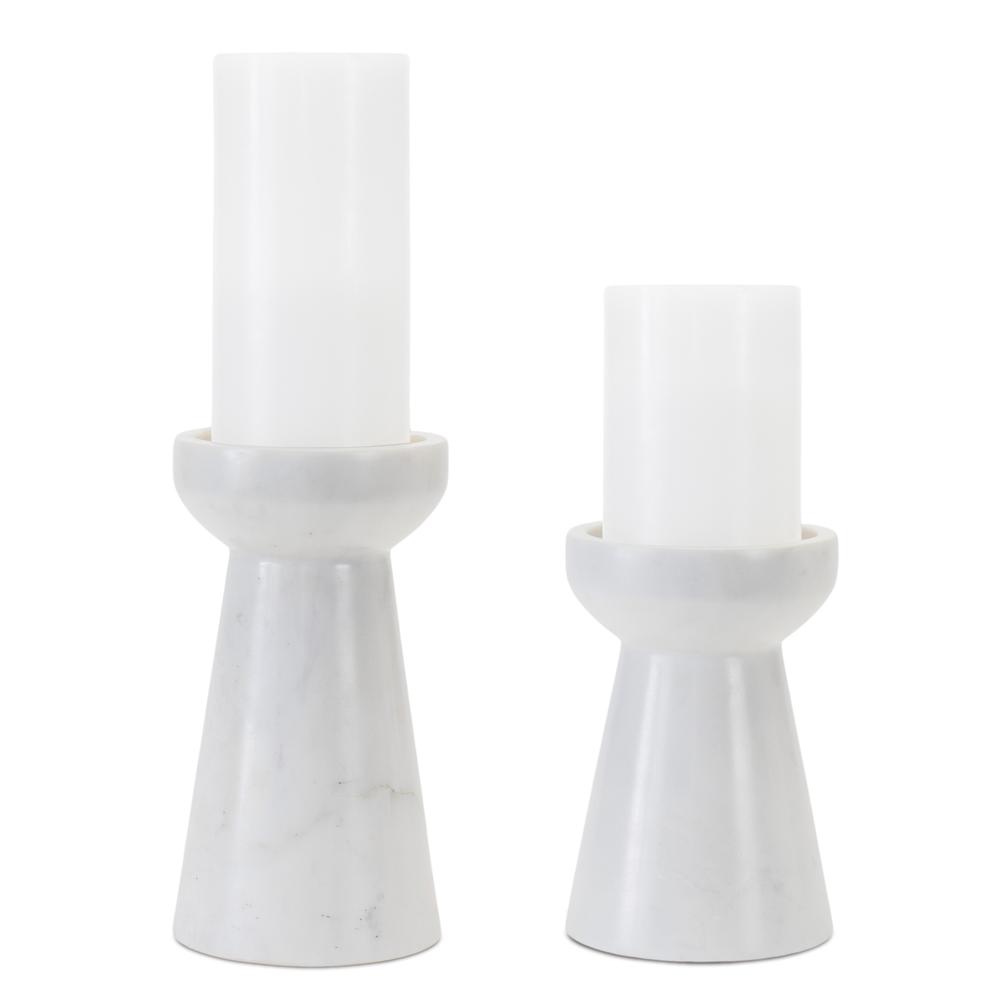Candle Holder (Set of 2) 6"H, 7.5"H Marble. Picture 2