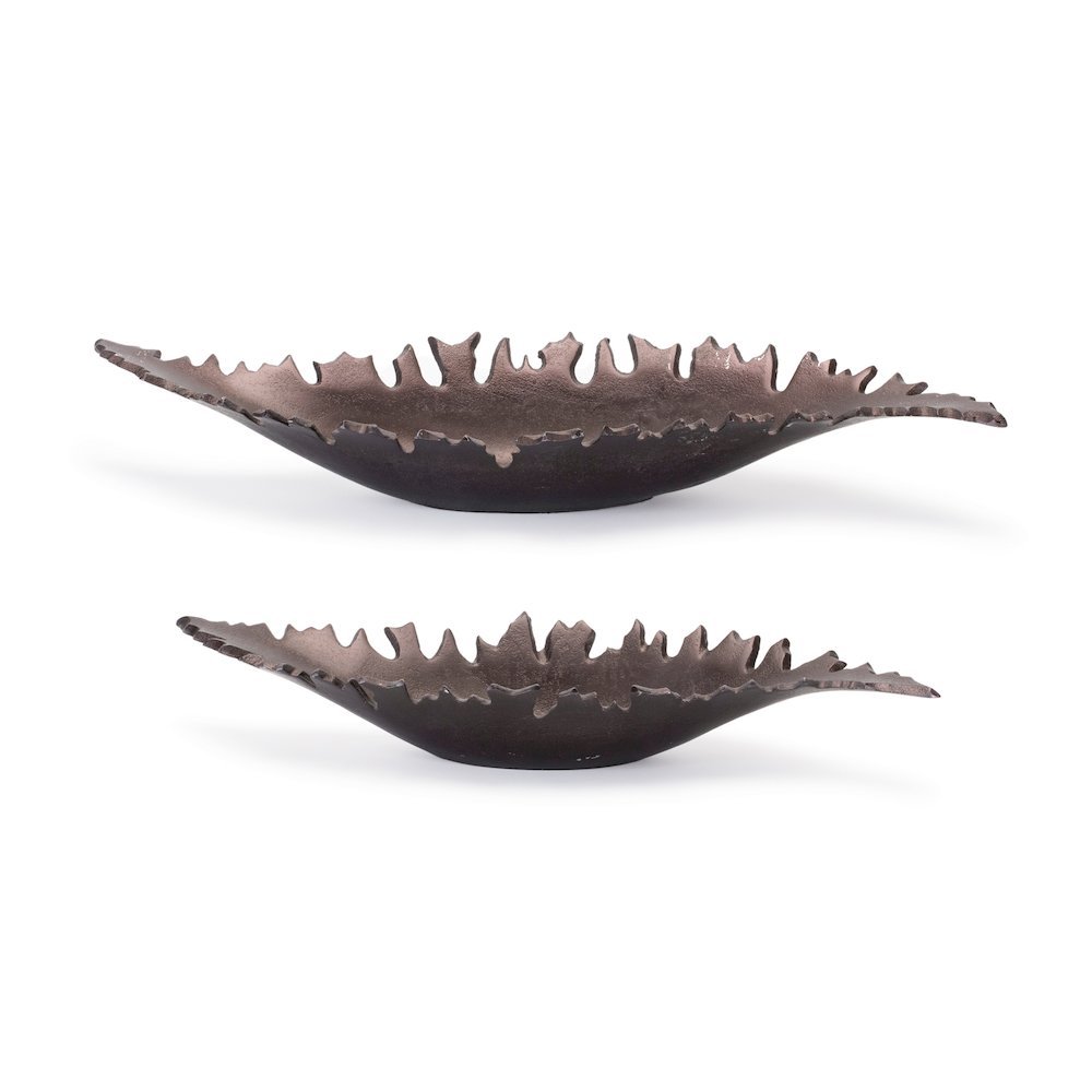 Leaf Bowl (Set of 2) 17.5"L x 6.5"W x 2.5"H, 18"L x 6.25"W x 2.5"H Aluminum. Picture 1