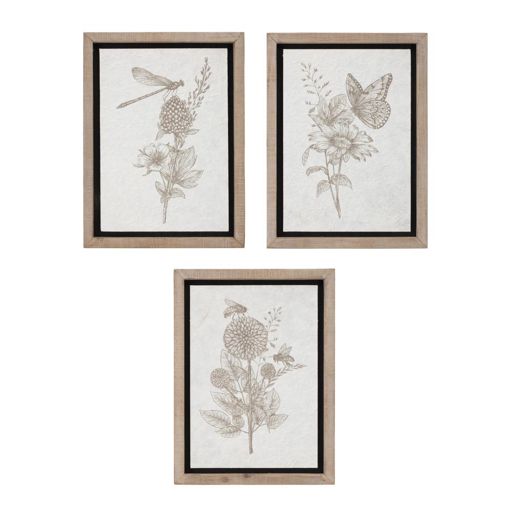 Framed Garden Print (Set of 3) 12"L x 15.5"H Wood/MDF. Picture 1