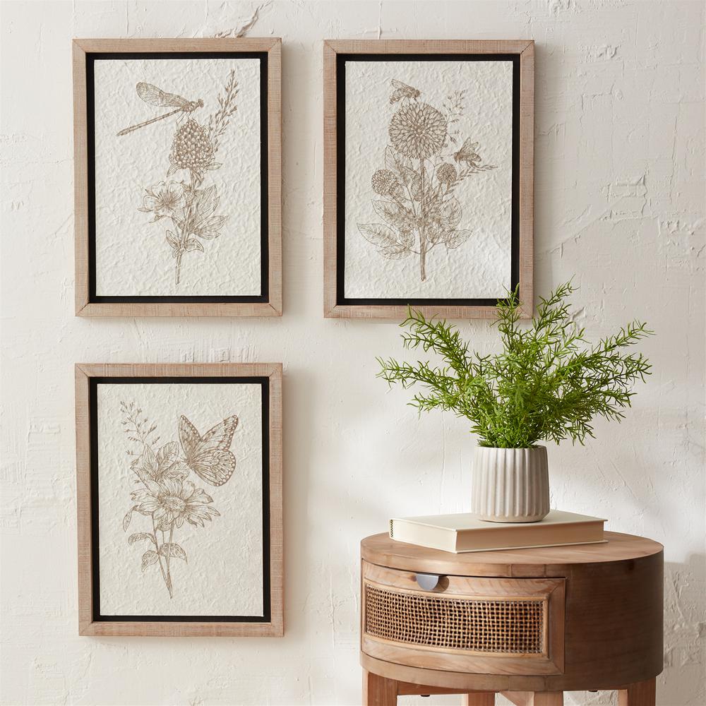 Framed Garden Print (Set of 3) 12"L x 15.5"H Wood/MDF. Picture 2