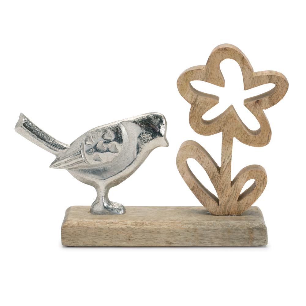 Bird and Flower on Base (Set of 2) 9.5"L x 6.75"H Wood/Metal. Picture 1