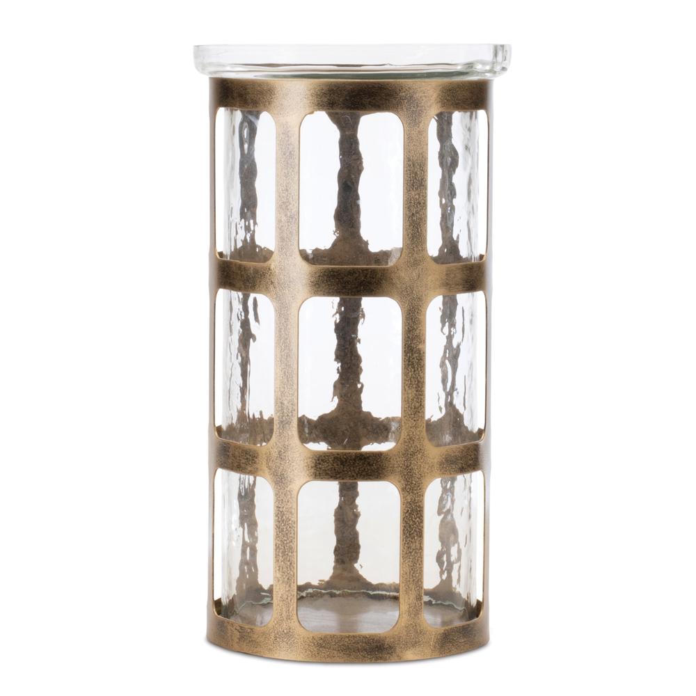 Candle Holder 5"D x 9.5"H Iron/Glass. Picture 1