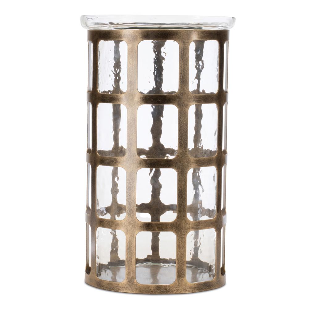 Candle Holder 7.5"D x 12.5"H Iron/Glass. Picture 1