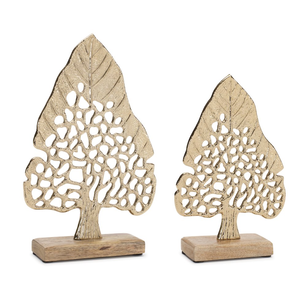 Tree (Set of 2) 8.5"H, 10.5"H Aluminum/Wood. Picture 2