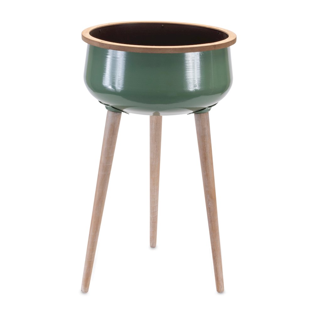Planter 14"D x 24"H Metal/Wood. Picture 1