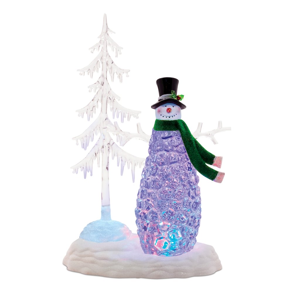 Multicolored LED Snowman with Pine Tree. Picture 1
