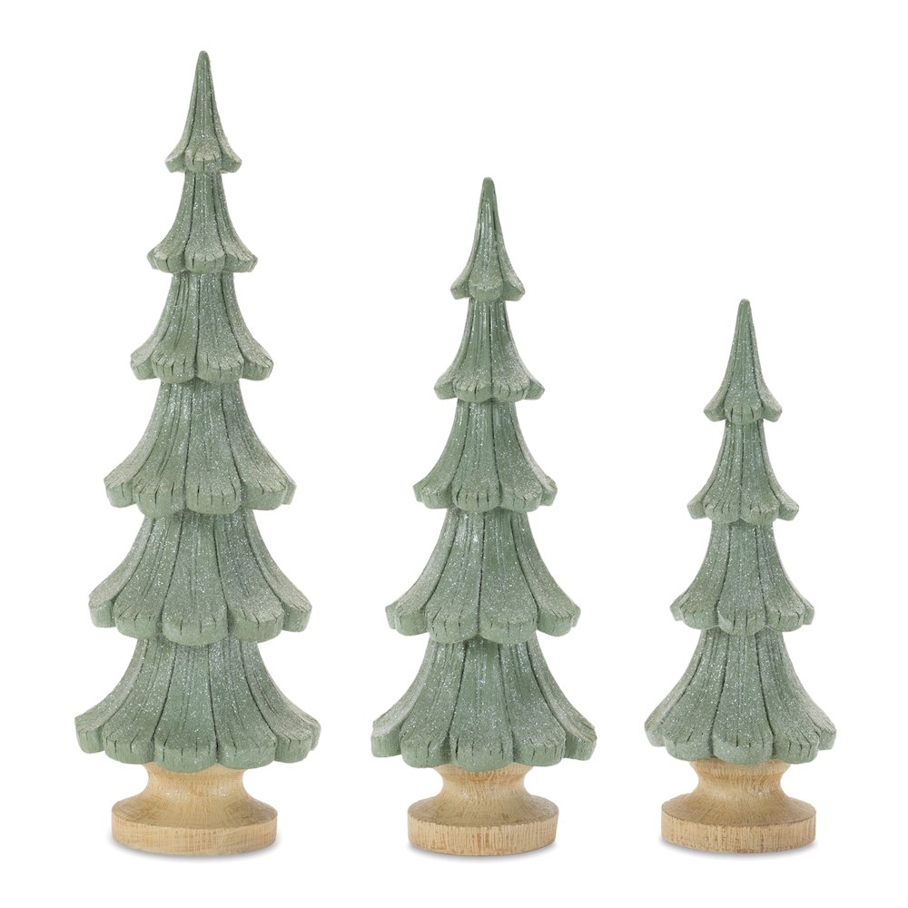Glittered Pine Tree (Set of 3). Picture 1