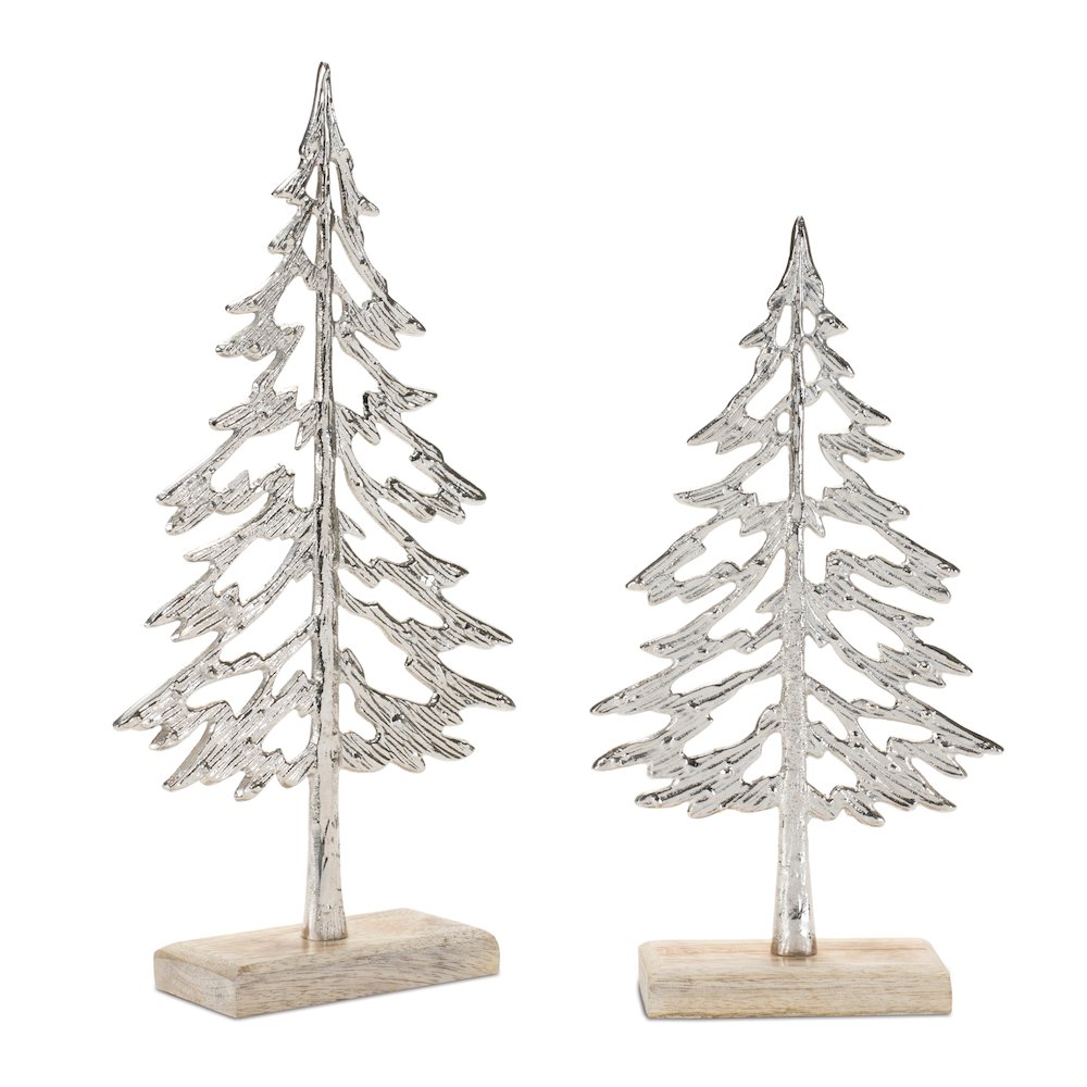 Metal Tree with Wood Base (Set of 2). Picture 1