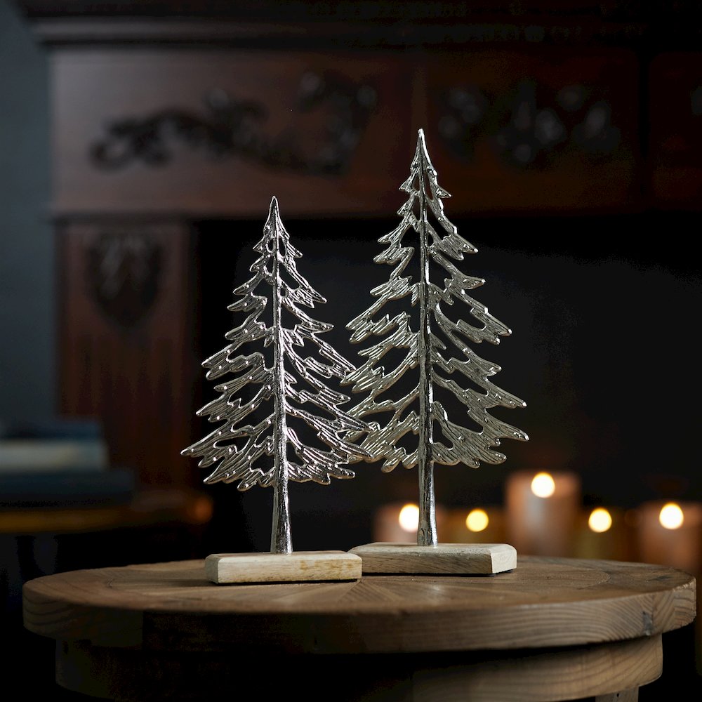 Metal Tree with Wood Base (Set of 2). Picture 3