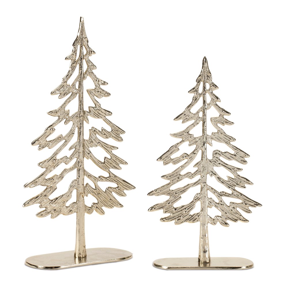 Metal Tree with Wood Base (Set of 2). Picture 1