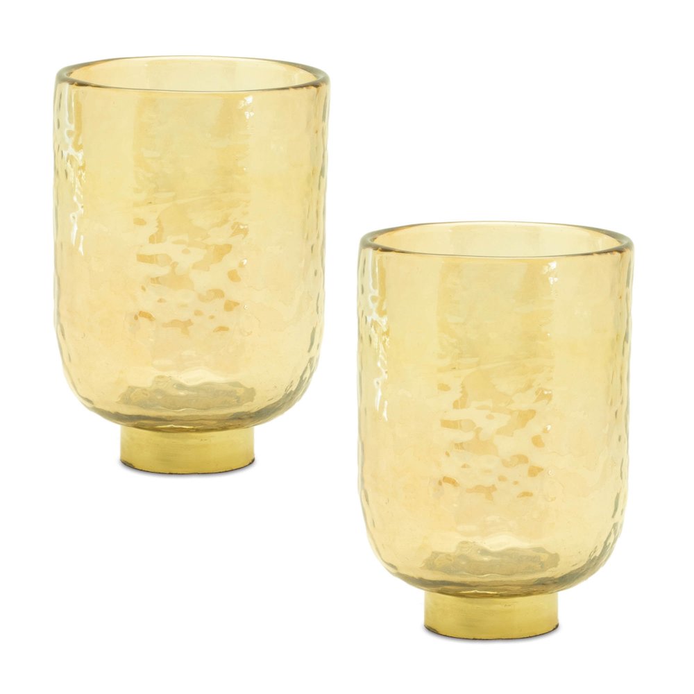 Gold Glass Vase with Metal Accent (Set of 2). Picture 2