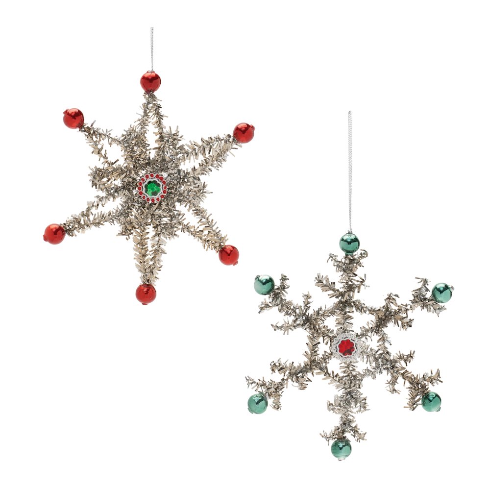 Jeweled Tinsel Snowflake Ornament (Set of 12). Picture 1