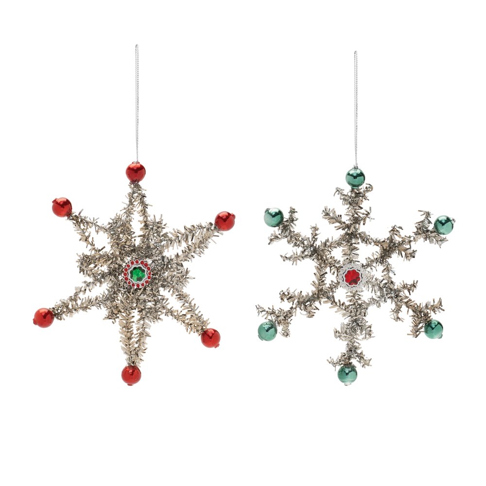 Jeweled Tinsel Snowflake Ornament (Set of 12). Picture 2