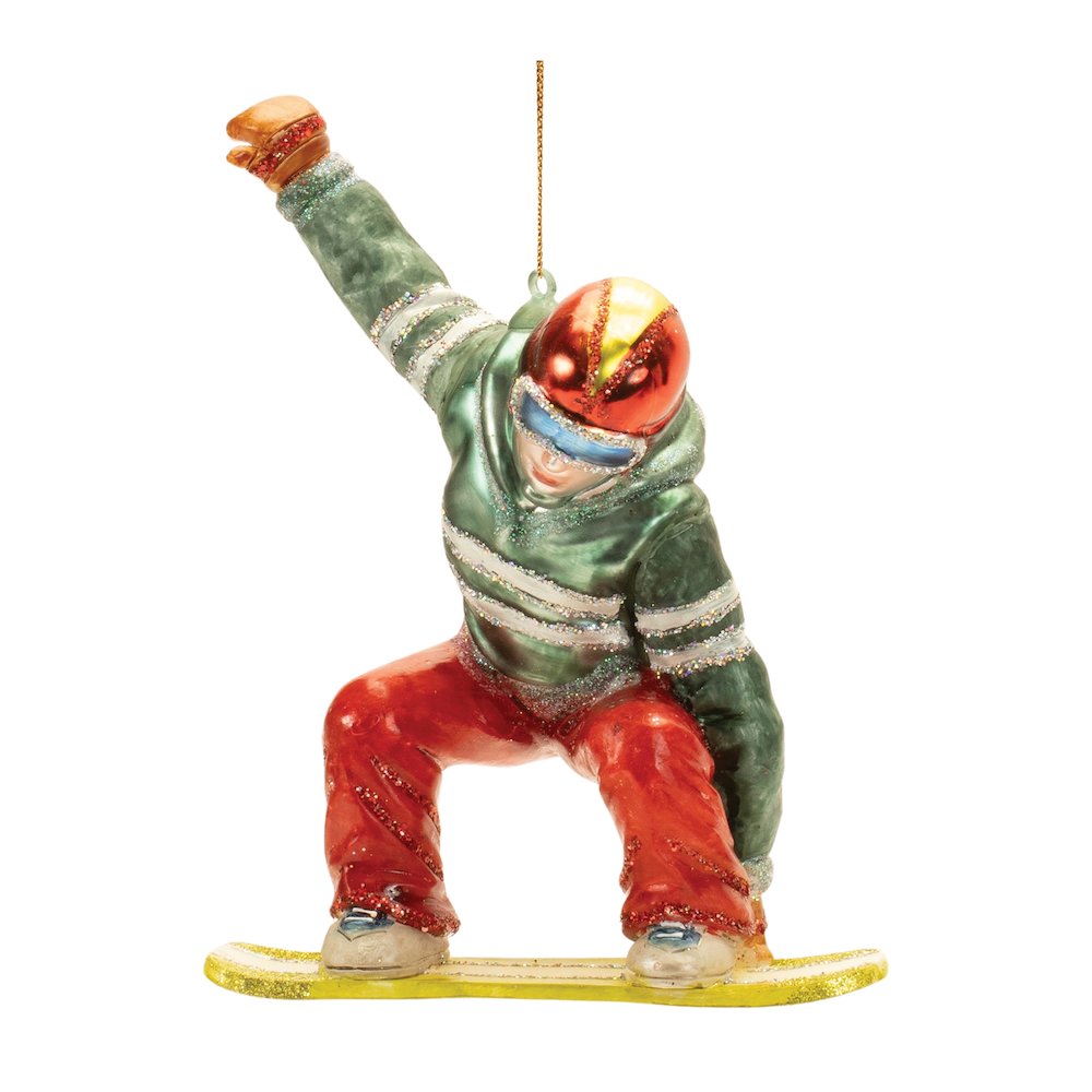 Glittered Glass Snowboarder Ornament (Set of 6). Picture 1