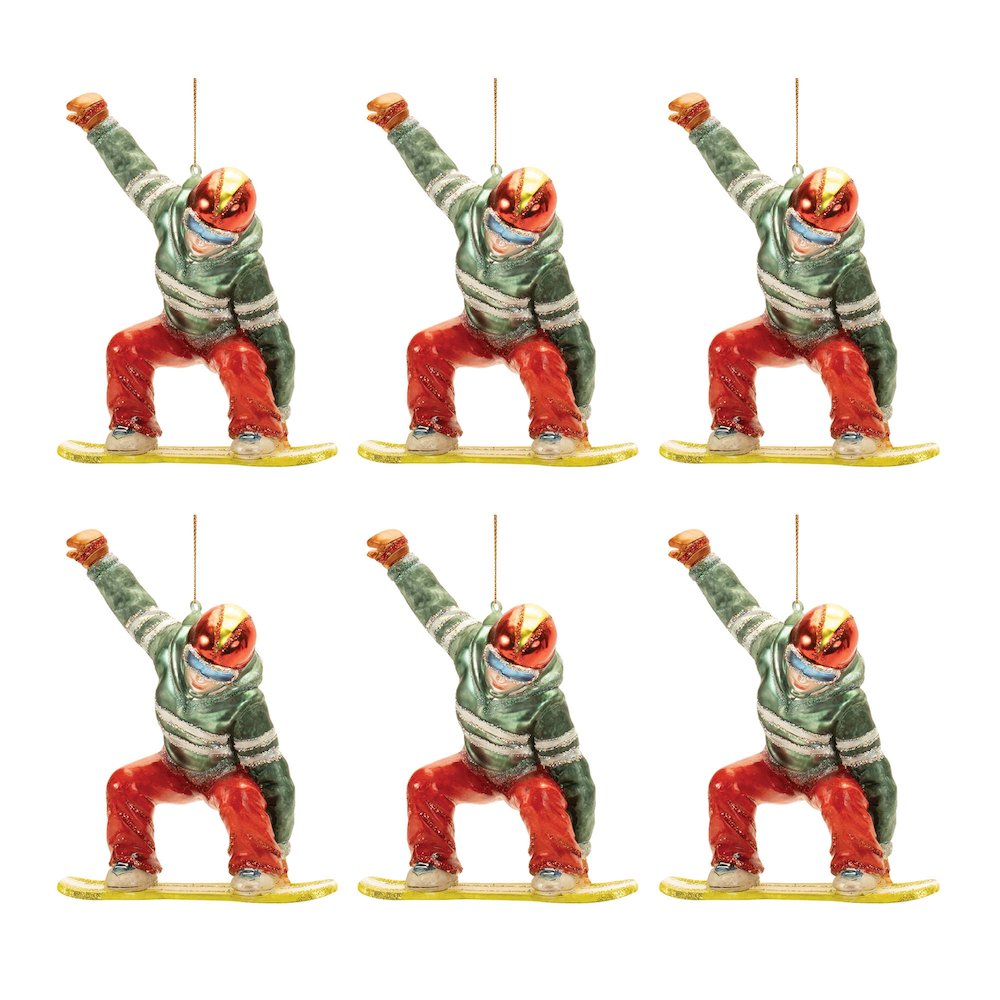 Glittered Glass Snowboarder Ornament (Set of 6). Picture 3