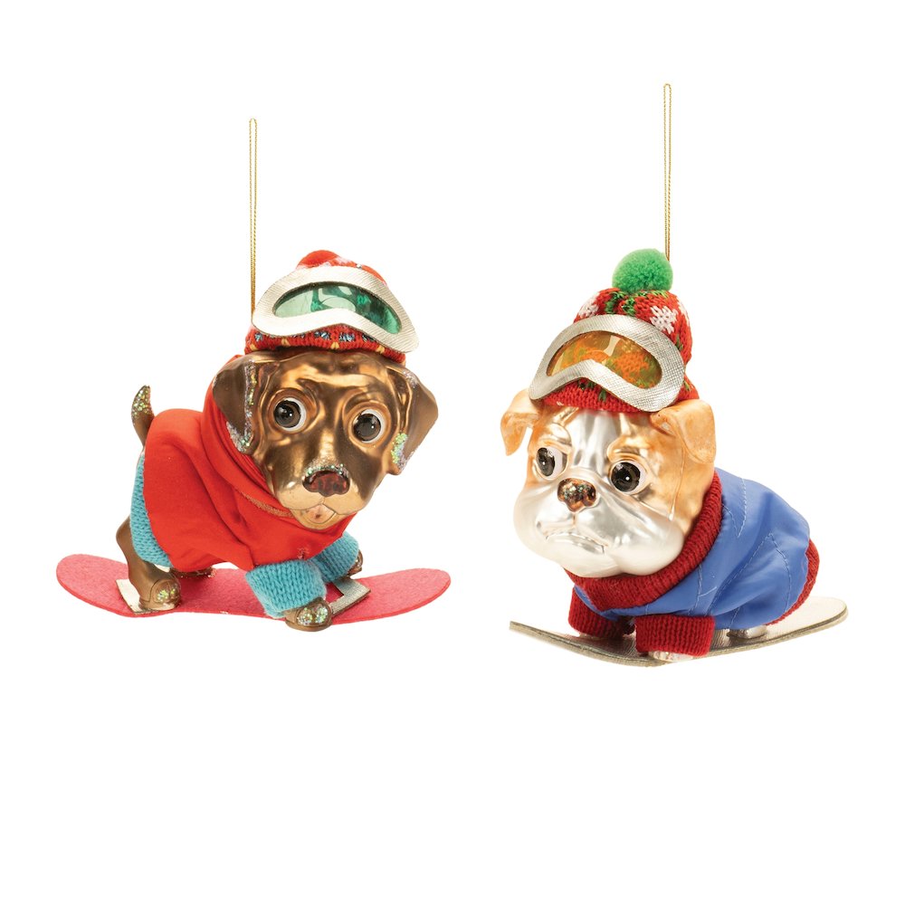Glittered Snowboarding Dog Ornament (Set of 6). Picture 1