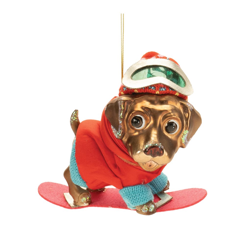 Glittered Snowboarding Dog Ornament (Set of 6). Picture 2
