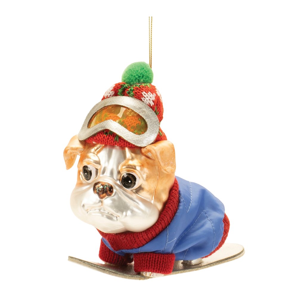 Glittered Snowboarding Dog Ornament (Set of 6). Picture 3