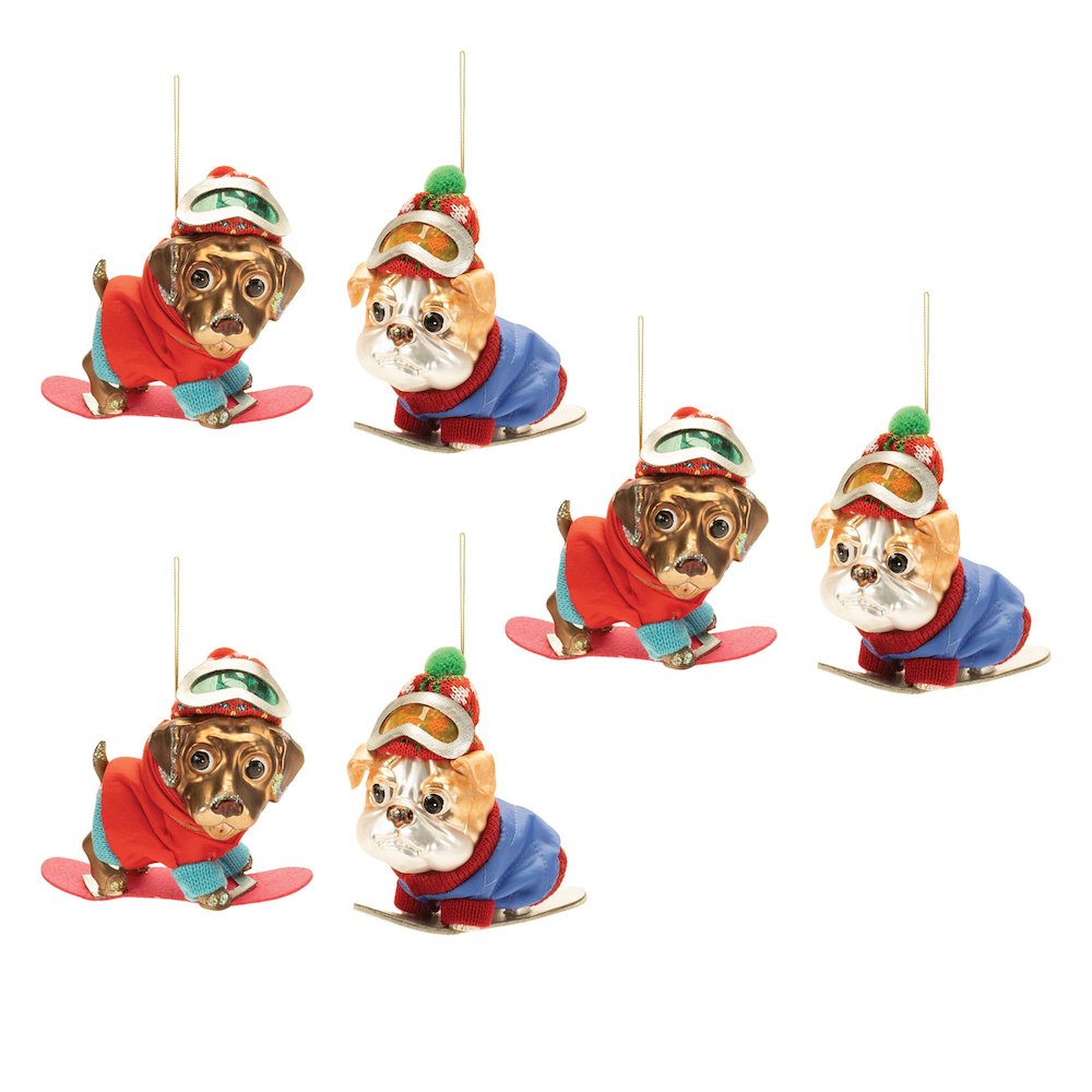 Glittered Snowboarding Dog Ornament (Set of 6). Picture 4