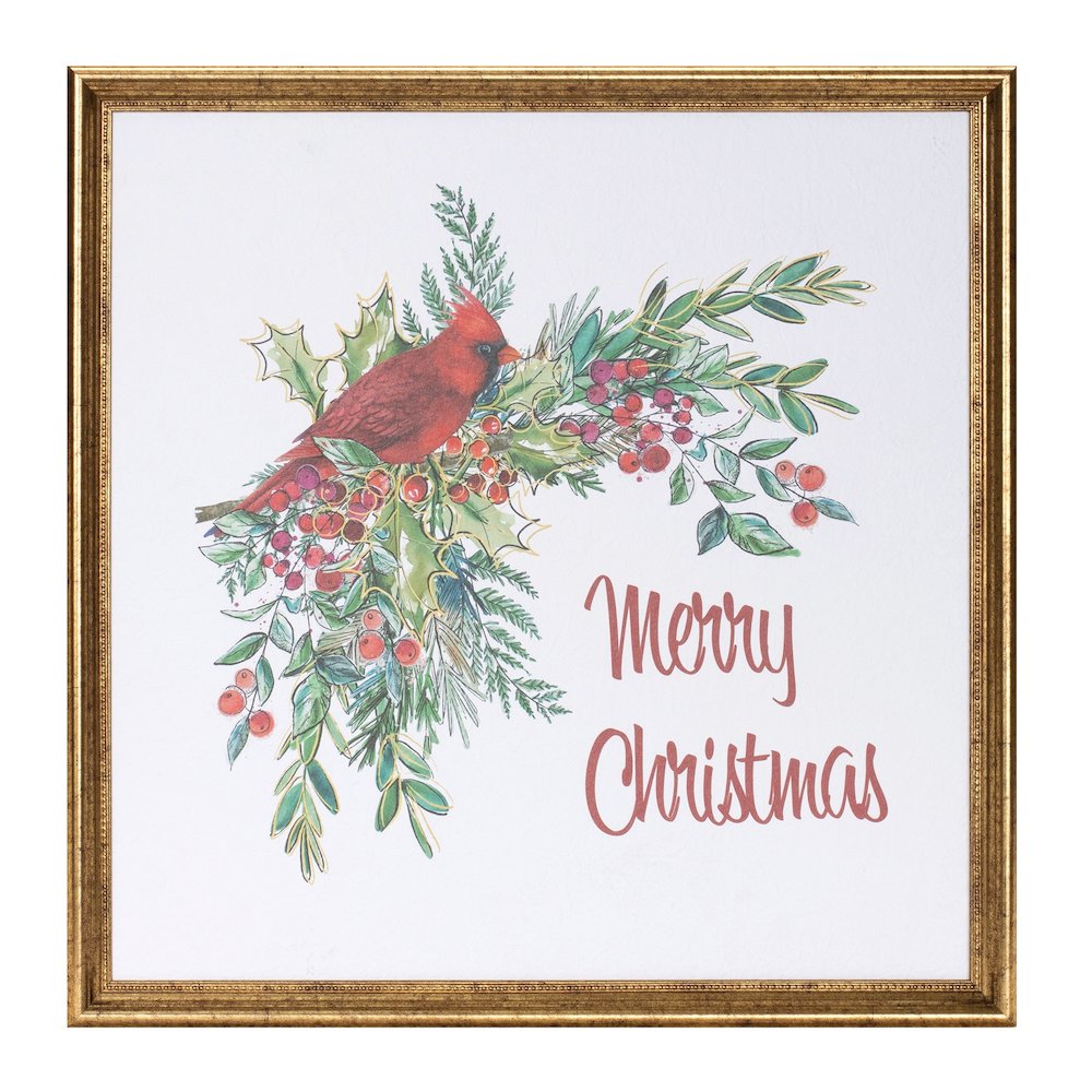 Framed Merry Christmas Cardinal Print 16"SQ. Picture 1