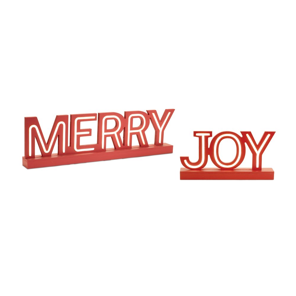 LED Joy and Merry Tabletop Sign (Set of 2). Picture 1