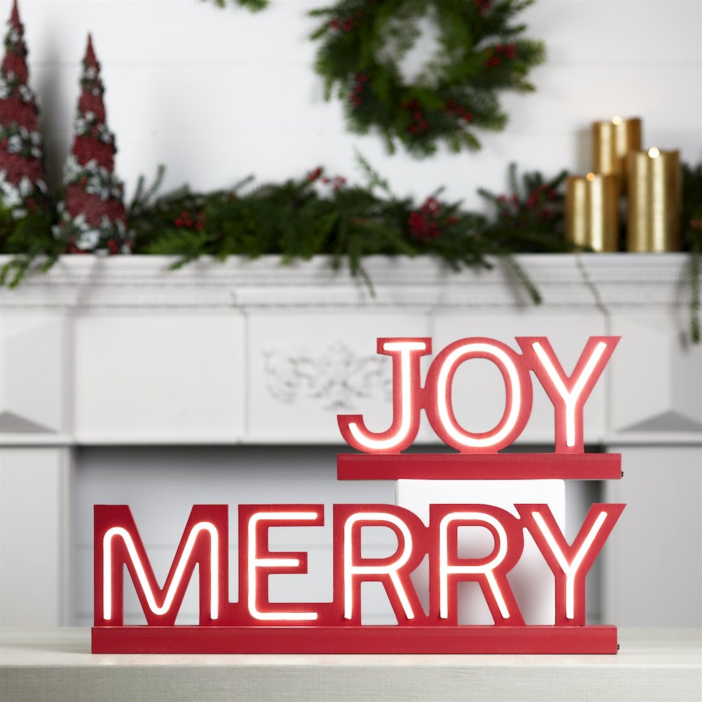 LED Joy and Merry Tabletop Sign (Set of 2). Picture 2