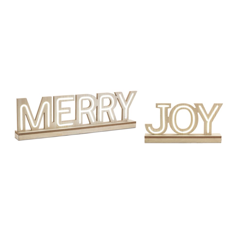 LED Joy and Merry Tabletop Sign (Set of 2). Picture 1