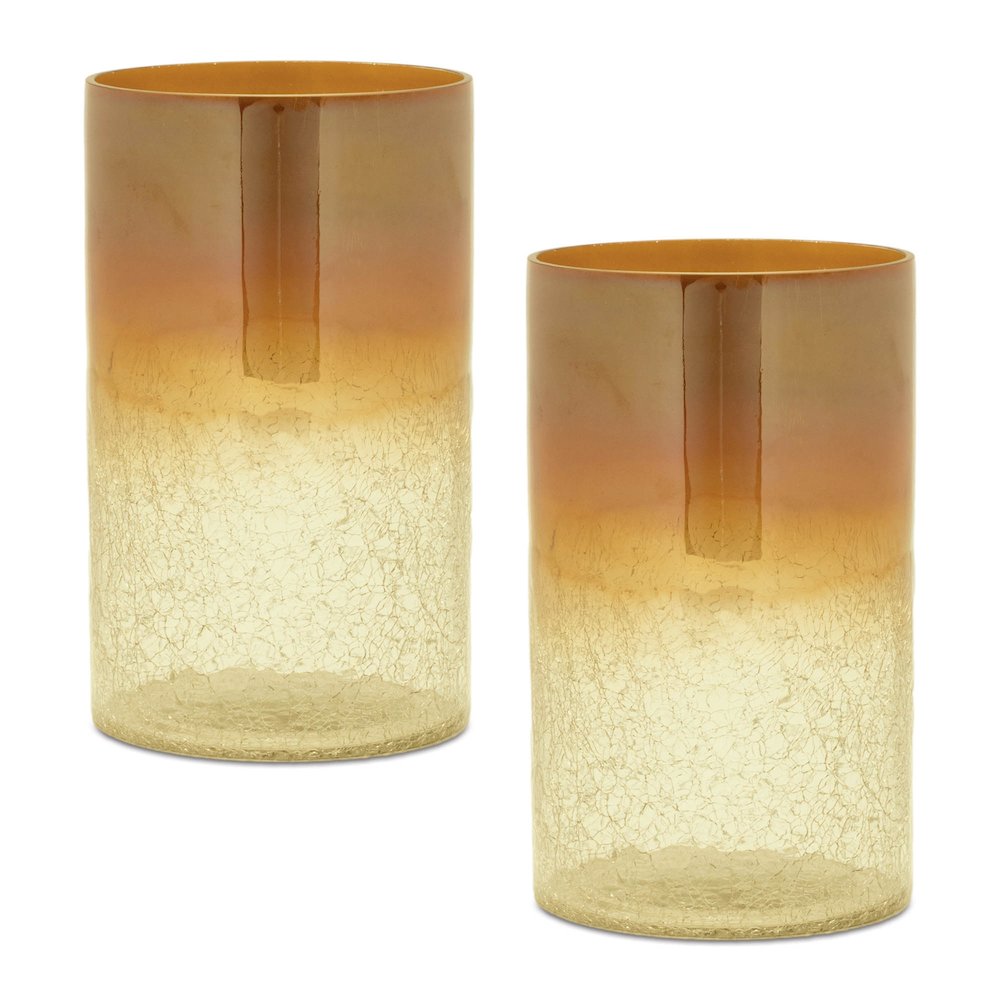 Gold Ombre Crackle Glass Vase (Set of 2). Picture 2