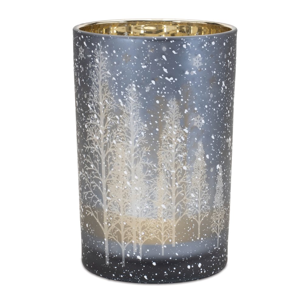 Navy Pine Tree Glass Candle Holder (Set of 2). Picture 3