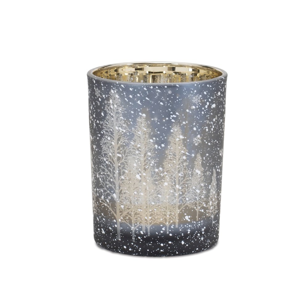Navy Pine Tree Glass Candle Holder (Set of 2). Picture 4