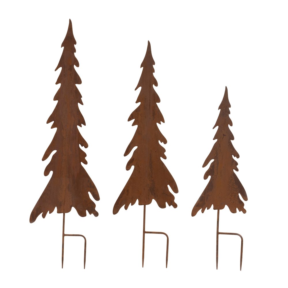 Rusted Iron Pine Tree Stake (Set of 3). Picture 1