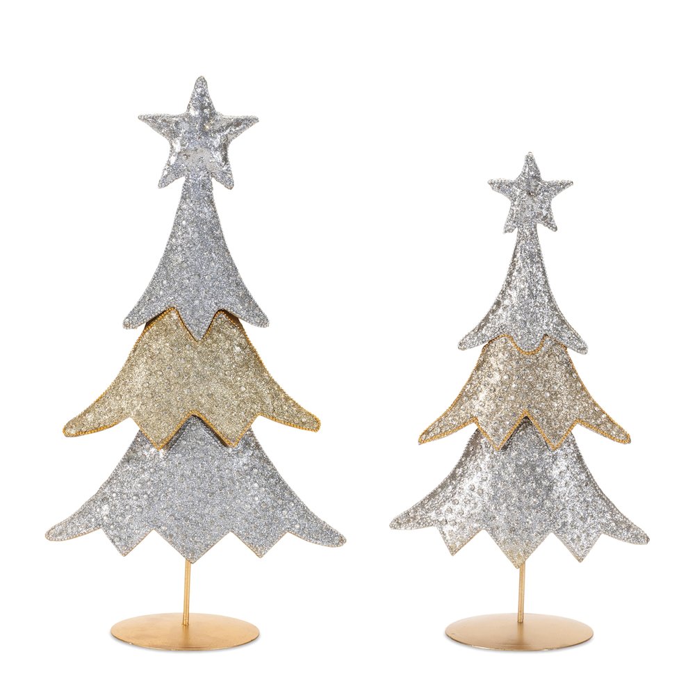 Jeweled Metal Christmas Tree (Set of 2). Picture 1