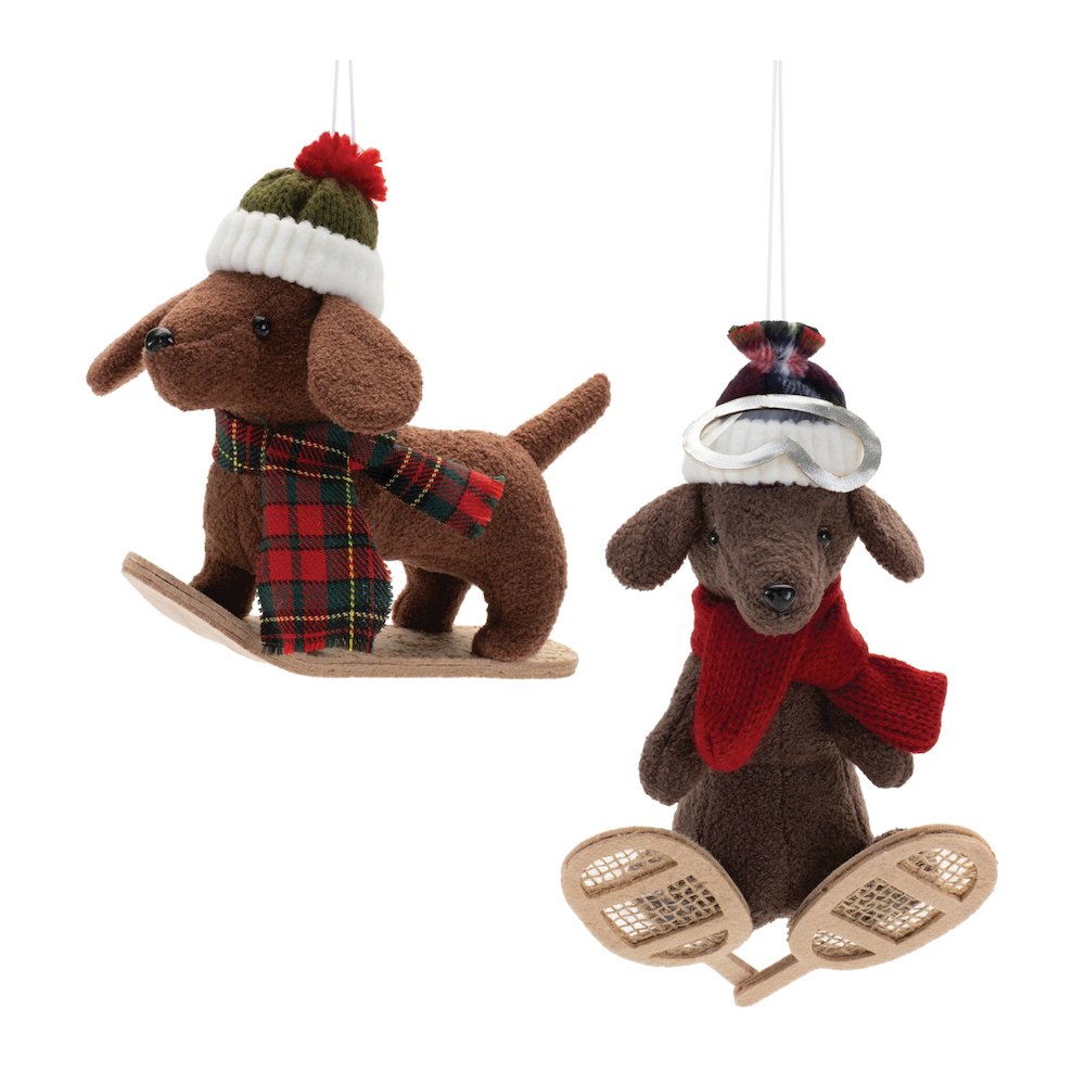 Plush Ski and Snowboard Dog Ornament (Set of 6). Picture 1