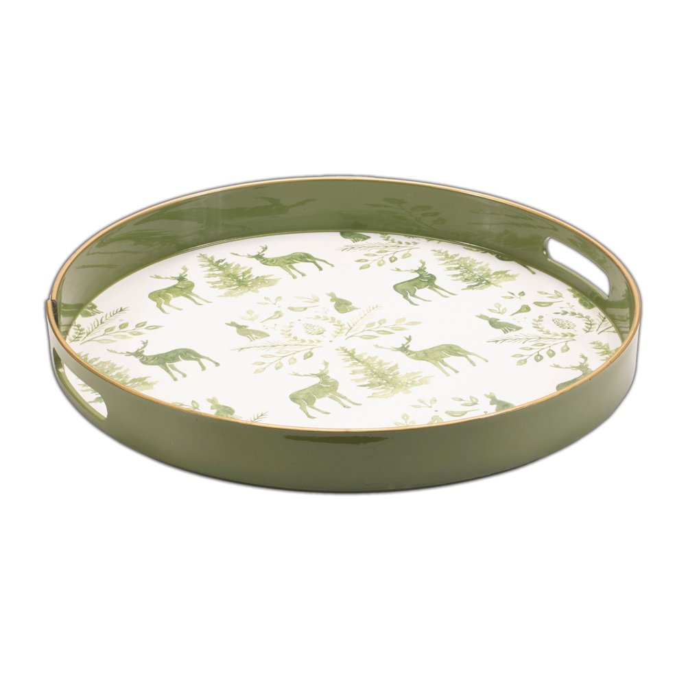 Round Deer and Pine Tree Print Tray 13.5"H. Picture 1