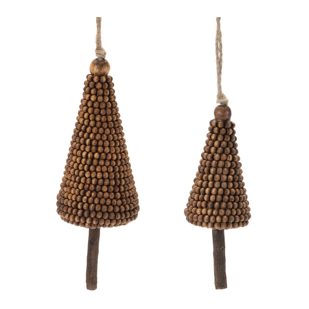 Wood Beaded Pine Tree Ornament (Set of 4). Picture 1
