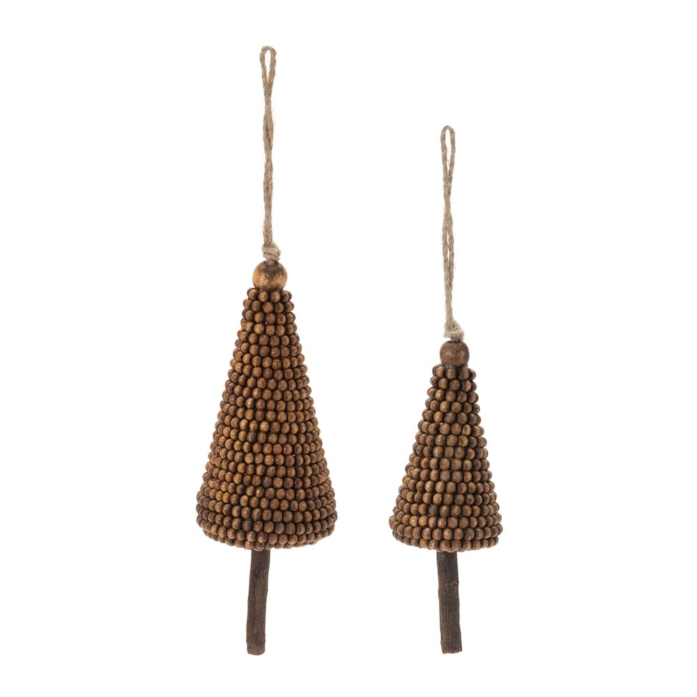 Wood Beaded Pine Tree Ornament (Set of 4). Picture 2