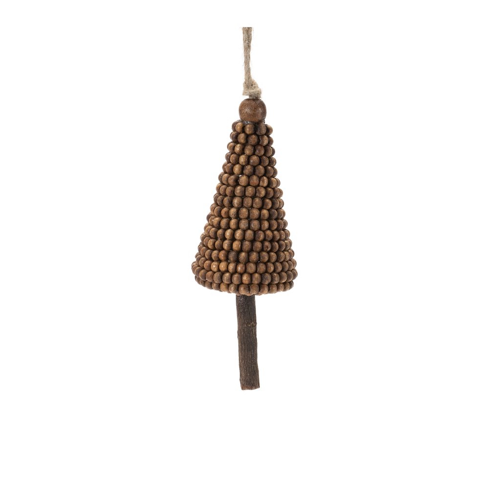 Wood Beaded Pine Tree Ornament (Set of 4). Picture 4