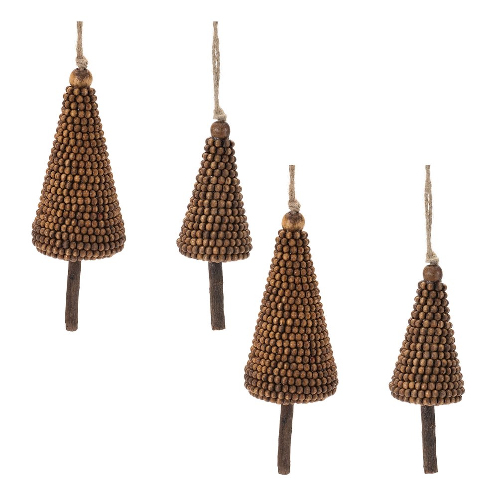 Wood Beaded Pine Tree Ornament (Set of 4). Picture 5