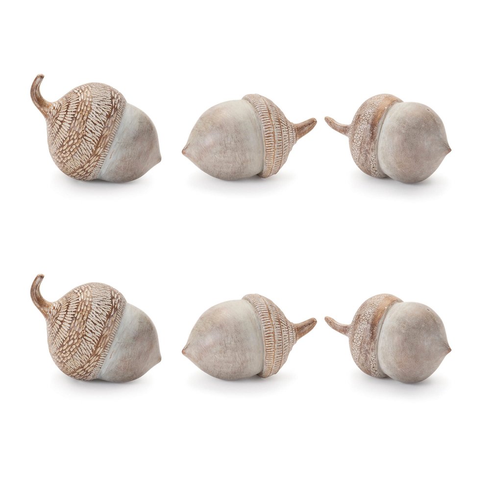 White Washed Etched Acorn (Set of 6). Picture 7