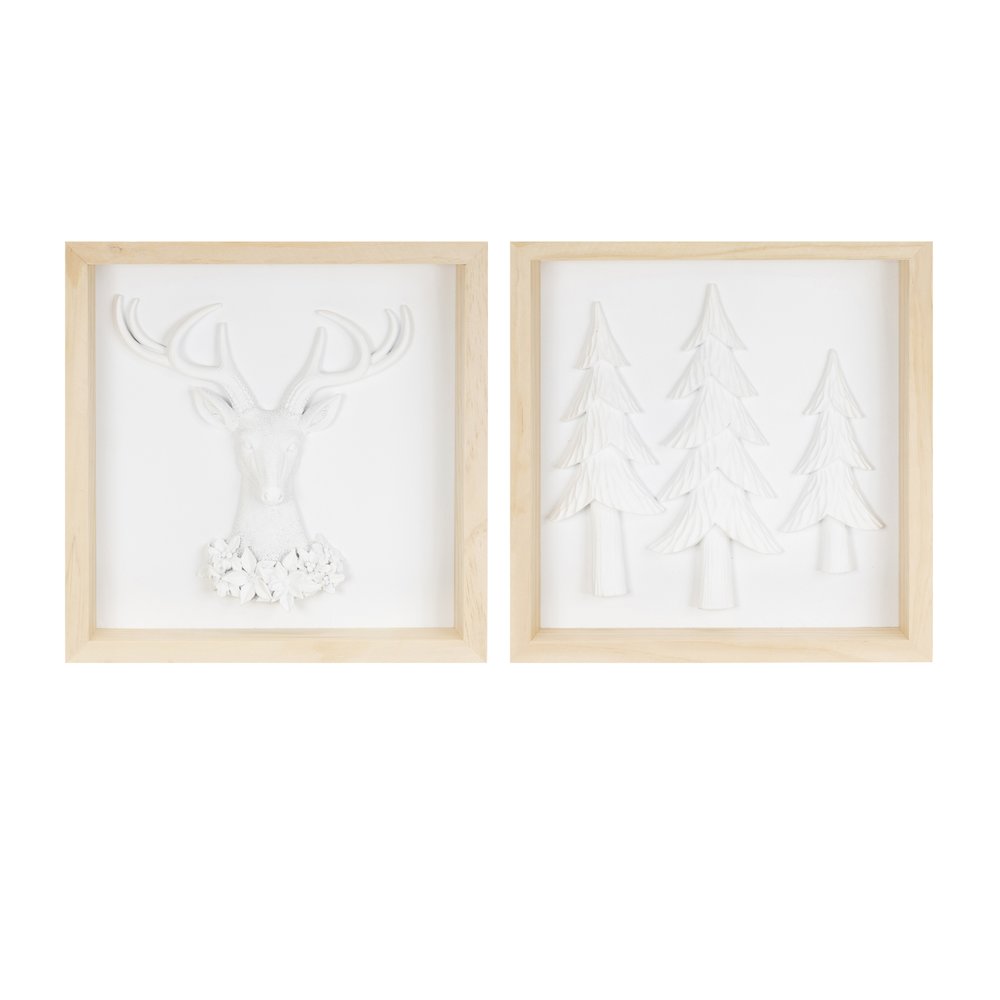 Framed Holiday Deer and Tree Artwork (Set of 2). Picture 1