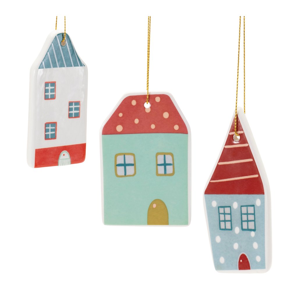 Ceramic Winter House Ornament (Set of 12). Picture 1
