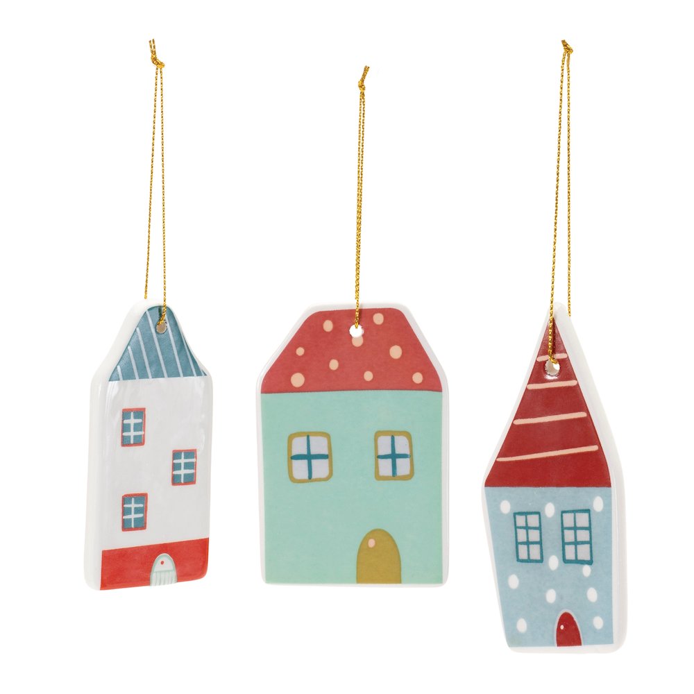 Ceramic Winter House Ornament (Set of 12). Picture 2