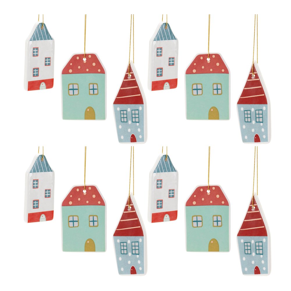 Ceramic Winter House Ornament (Set of 12). Picture 6