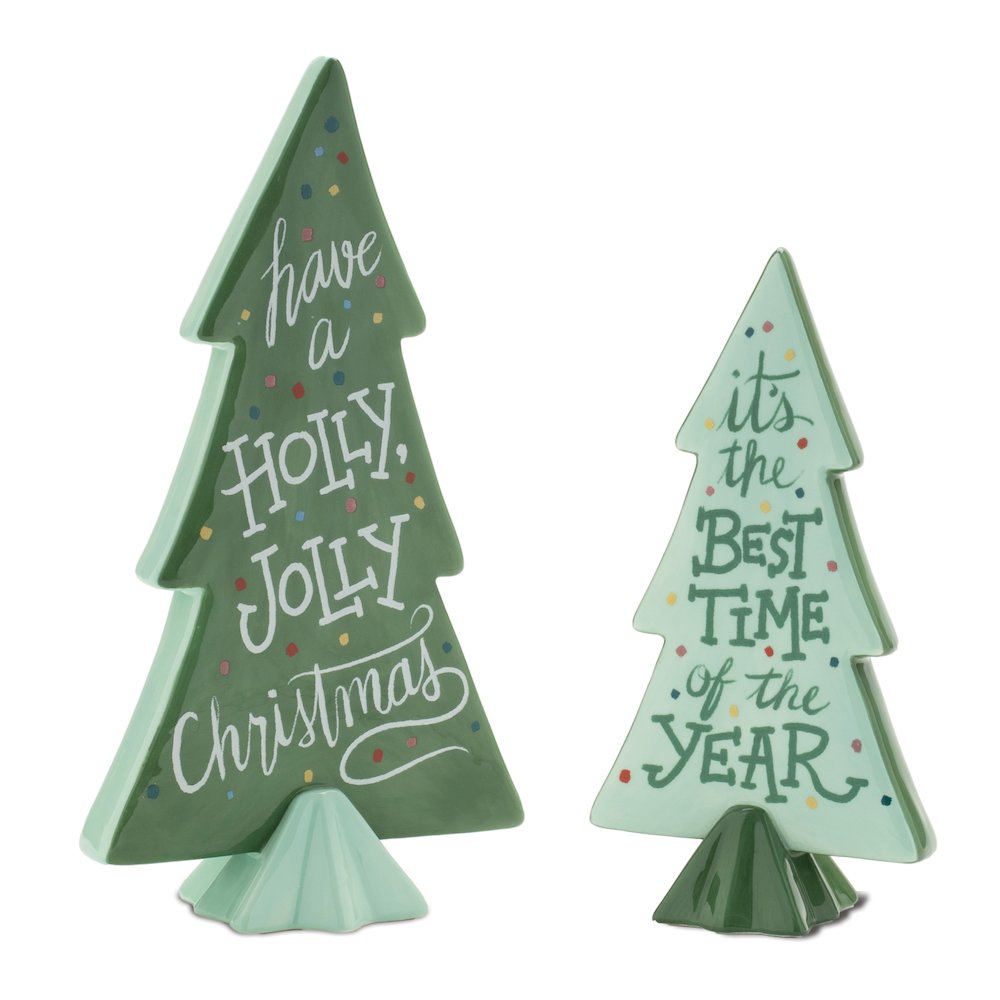 Ceramic Christmas Sentiment Pine Tree (Set of 4). Picture 1
