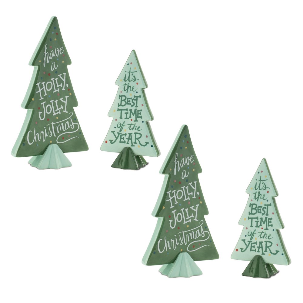 Ceramic Christmas Sentiment Pine Tree (Set of 4). Picture 2